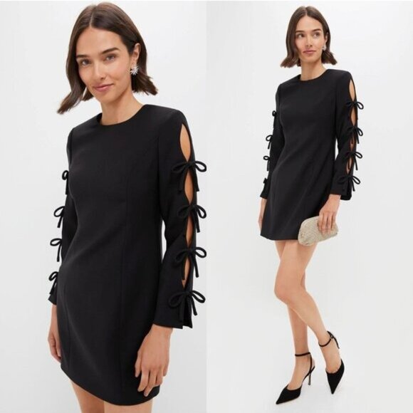 Hyacinth House NEW Black Bow Long Sleeve Belinda Cocktail Mini Dress Size XS - Picture 1 of 11